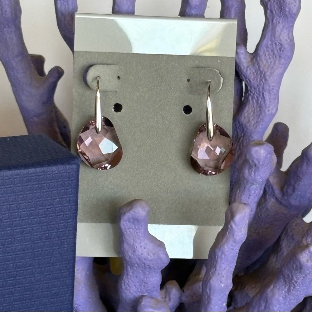 Authentic Swarovski Galet Cut Soft Purple Rhodium Plated Fish Hook Drop Earrings - Picture 4 of 15